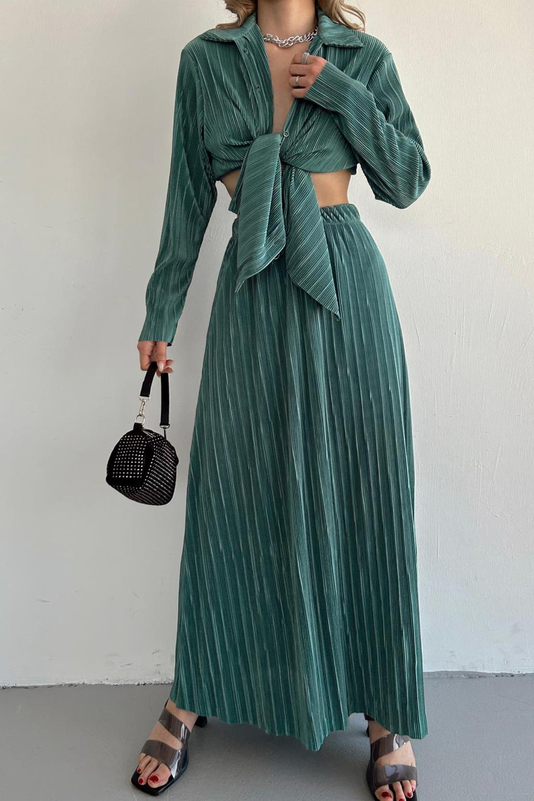 ELS Ribbed Shirt and Long Skirt Set - Mint - Monopoli