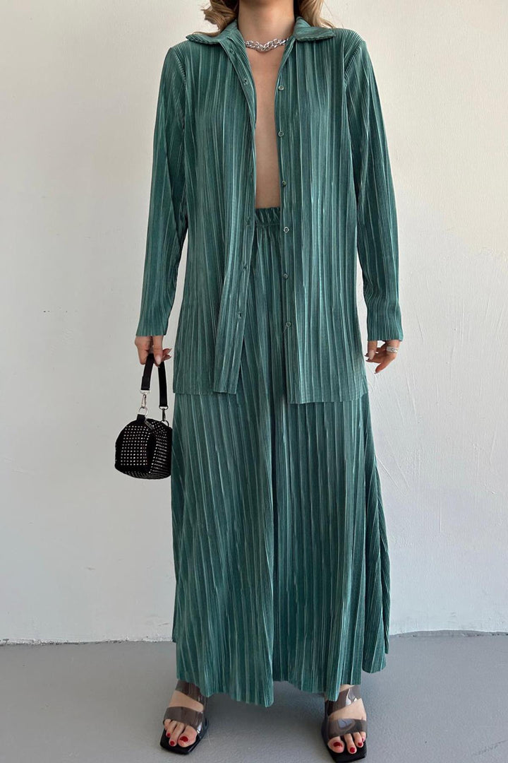 ELS Ribbed Shirt and Long Skirt Set - Mint - Monopoli