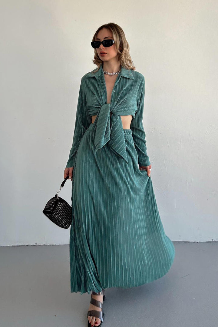 ELS Ribbed Shirt and Long Skirt Set - Mint - Monopoli