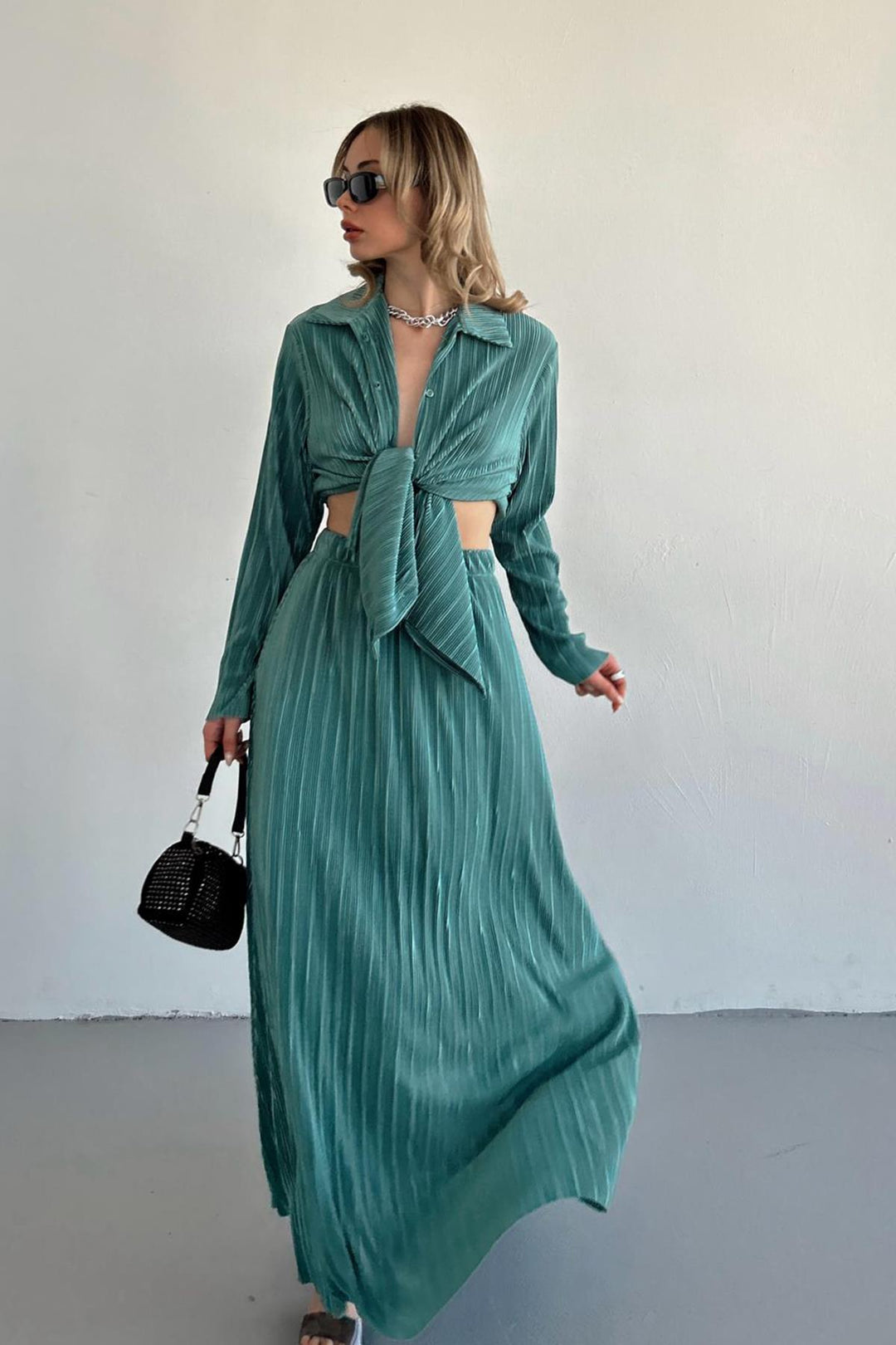 ELS Ribbed Shirt and Long Skirt Set - Mint - Monopoli