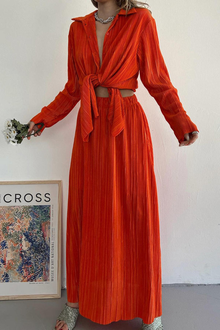 ELS Ribbed Shirt and Long Skirt Set - Orange - Gulfport