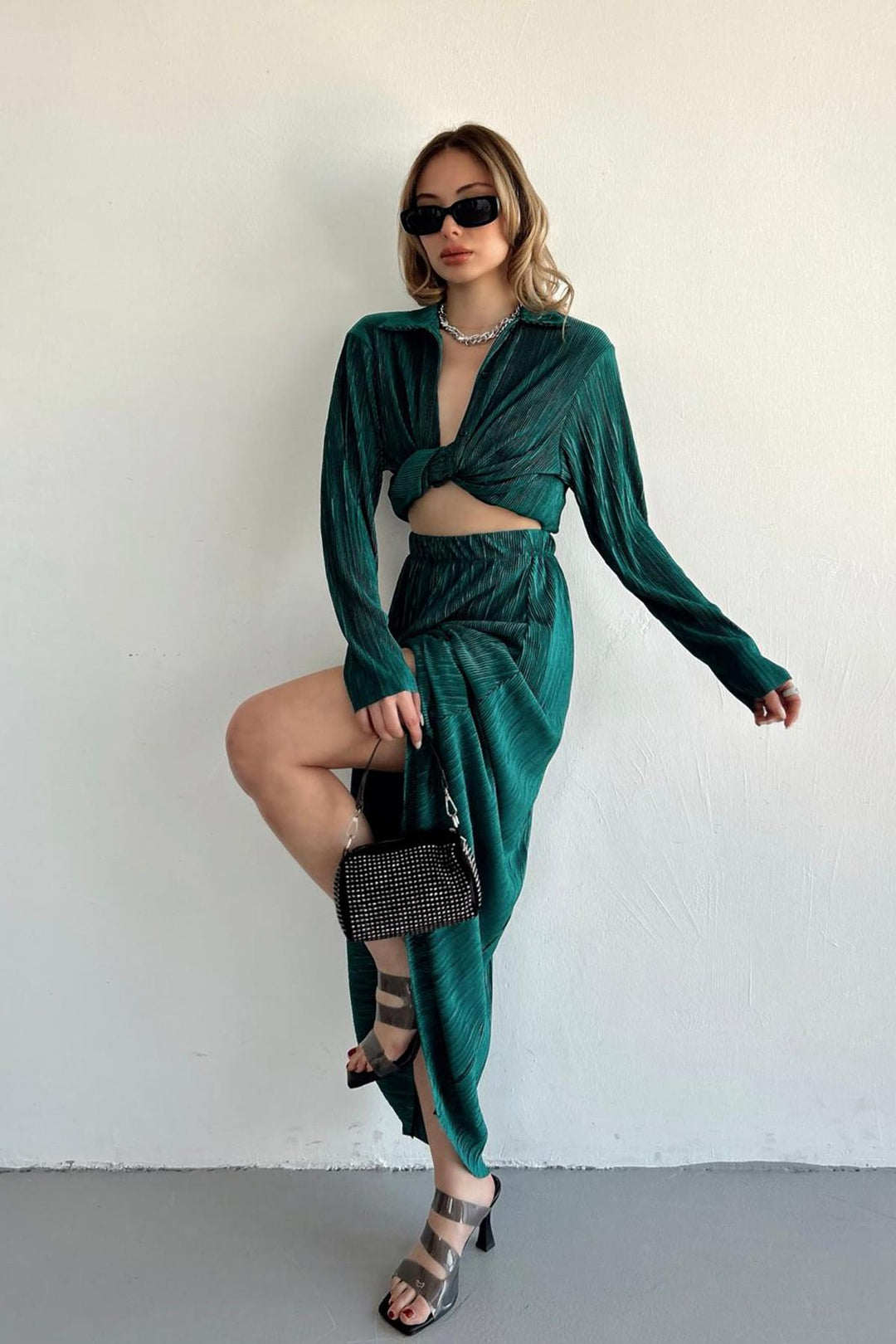 ELS Ribbed Shirt and Long Skirt Set - Emerald - Barcelos