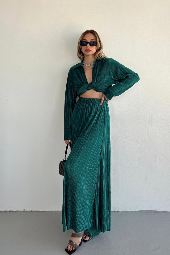 ELS Ribbed Shirt and Long Skirt Set - Emerald - Barcelos