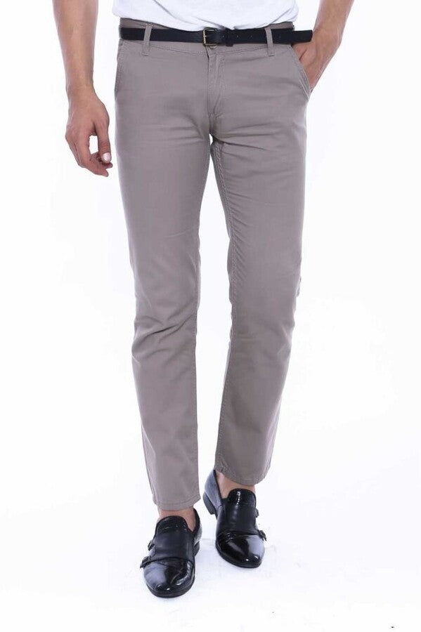 WSS Flap Pockets Cotton Plain Beige Men Pants  - Singen