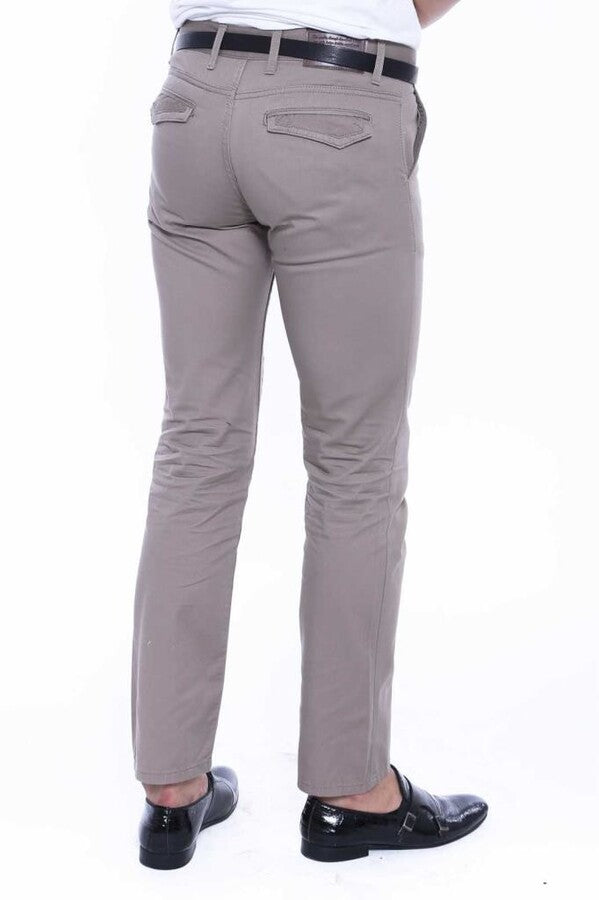 WSS Flap Pockets Cotton Plain Beige Men Pants  - Singen