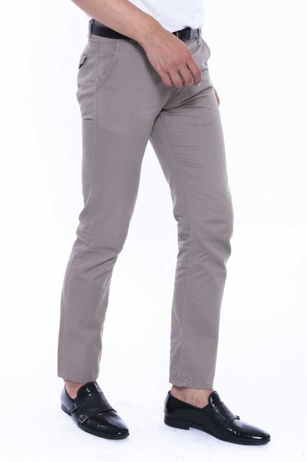 WSS Flap Pockets Cotton Plain Beige Men Pants  - Singen