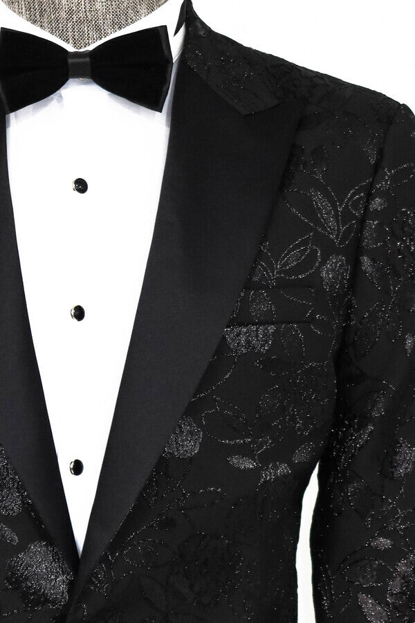 WSS Floral Patterned Black Men Prom Blazer  - Singen