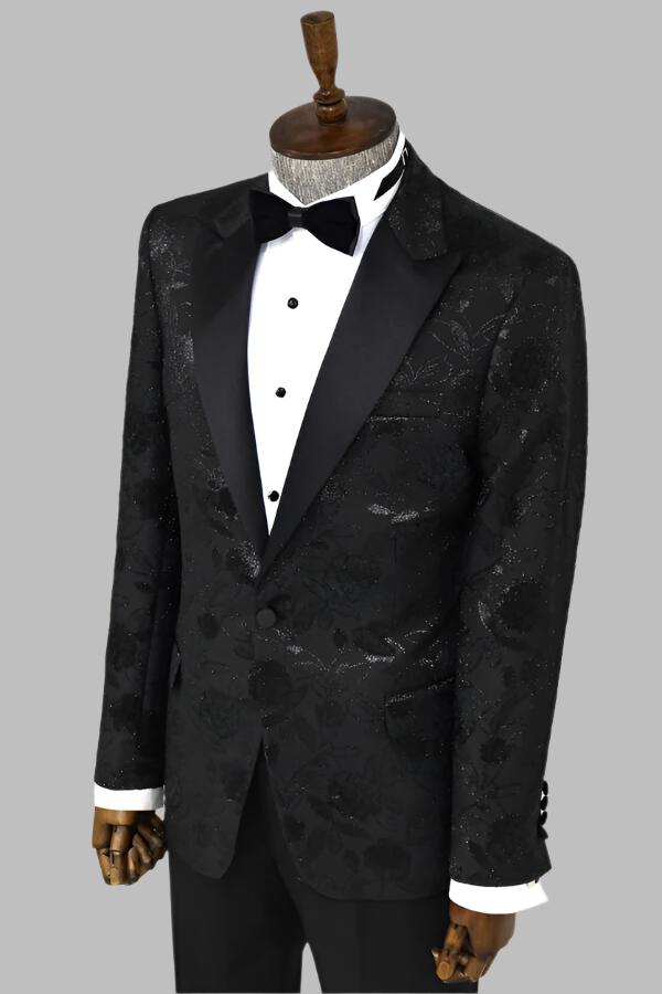 WSS Floral Patterned Black Men Prom Blazer  - Singen