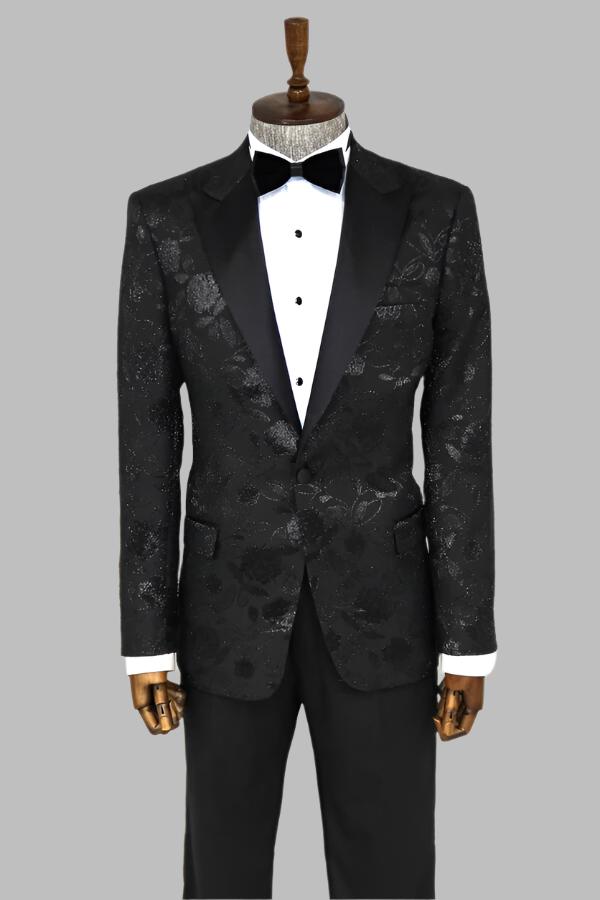 WSS Floral Patterned Black Men Prom Blazer  - Singen