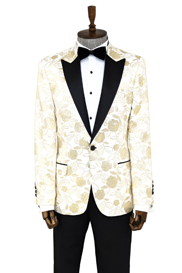 WSS Floral Patterned White Men Prom Blazer  - Singen