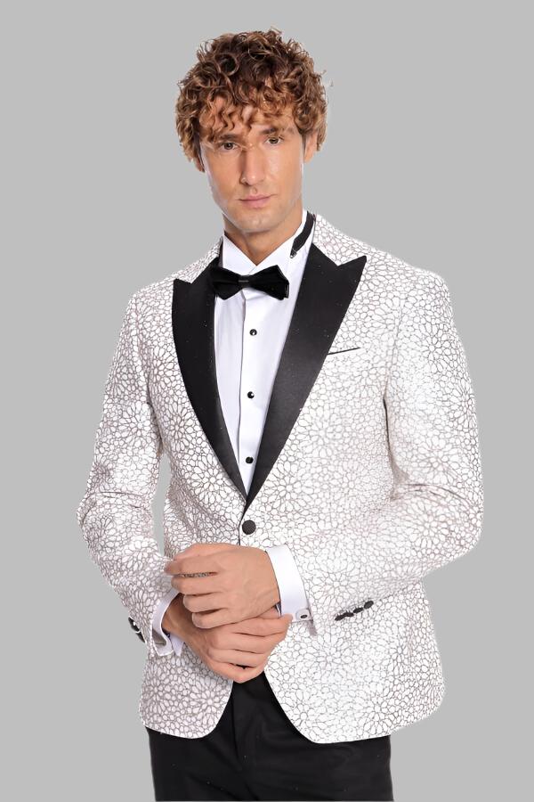 WSS Flower Embroidered Pattern White Men Prom Blazer  - Singen