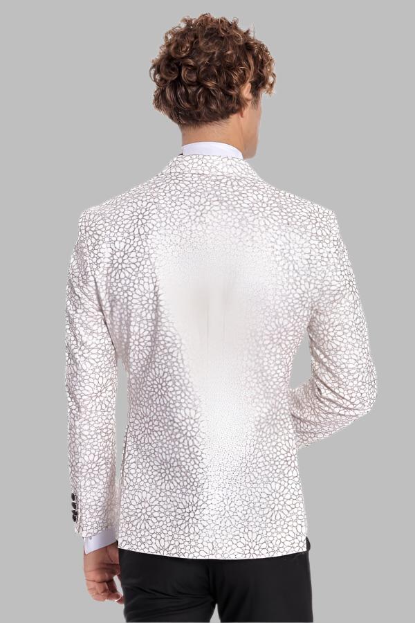 WSS Flower Embroidered Pattern White Men Prom Blazer  - Singen