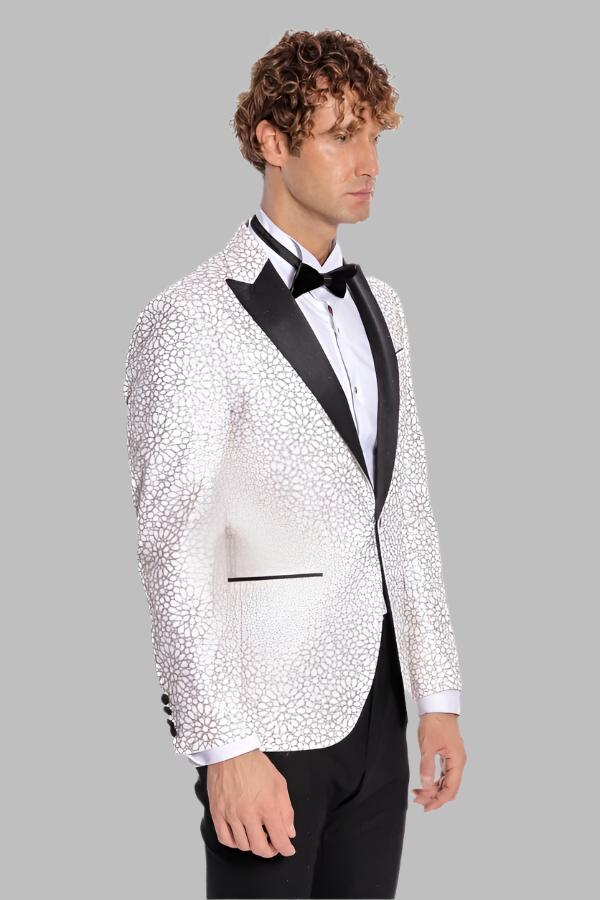 WSS Flower Embroidered Pattern White Men Prom Blazer  - Singen