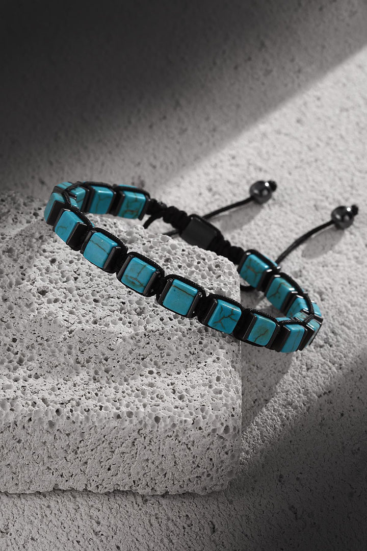 NVM FRNCH Coral and Hematite Natural Stone Blue Adjustable Macrame Men's Bracelet FRJ11281381-M - Hoogvliet