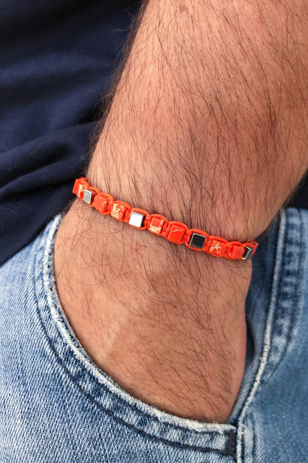 NVM FRNCH Visitor Stone Cube Cut Orange Adjustable Men's Bracelet FRJ11255355-T - Frankston