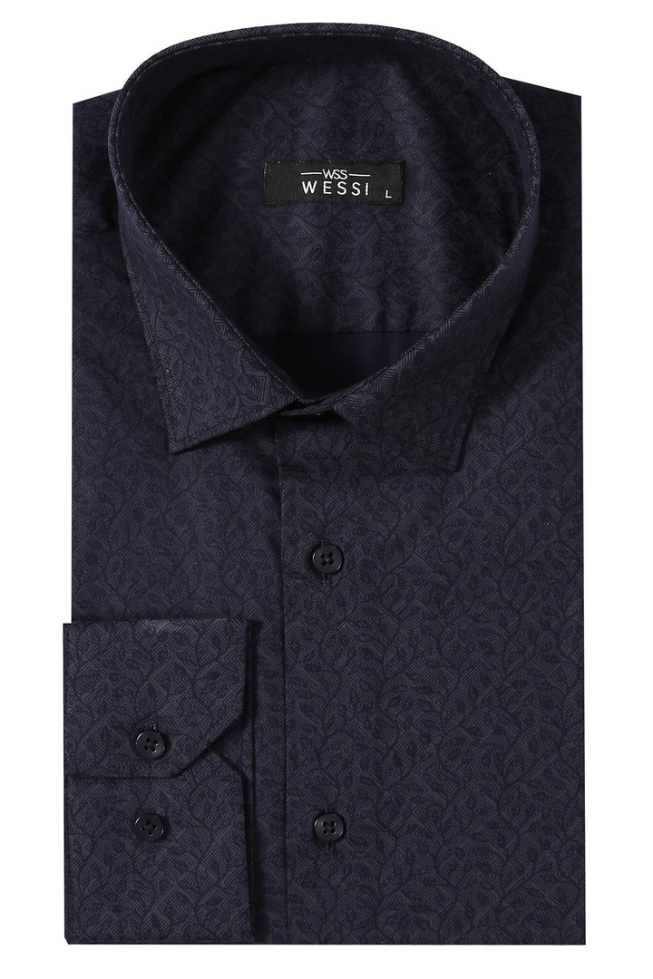 WSS Patterned Navy Blue Men's Shirt  - Singen