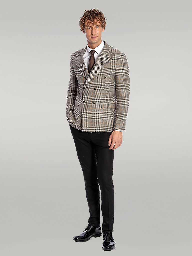 WSS Double Breasted Checked Grey Men Blazer  - Singen