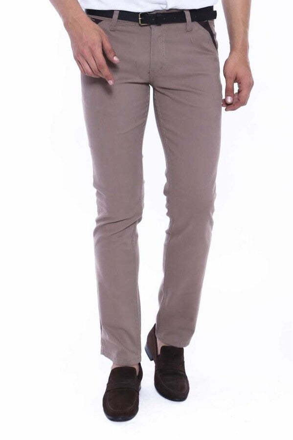 WSS Gabardin Plain Beige Men Pants  - Singen