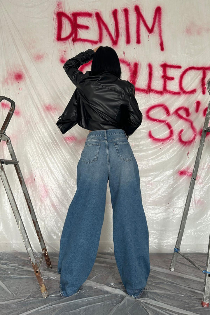 ELS Wide Leg Jeans Pants - Blue - Carson