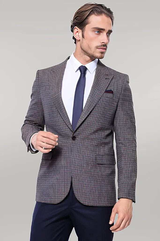 سترة WSS Gingham Slim Fit باللون البني للرجال - سينجين