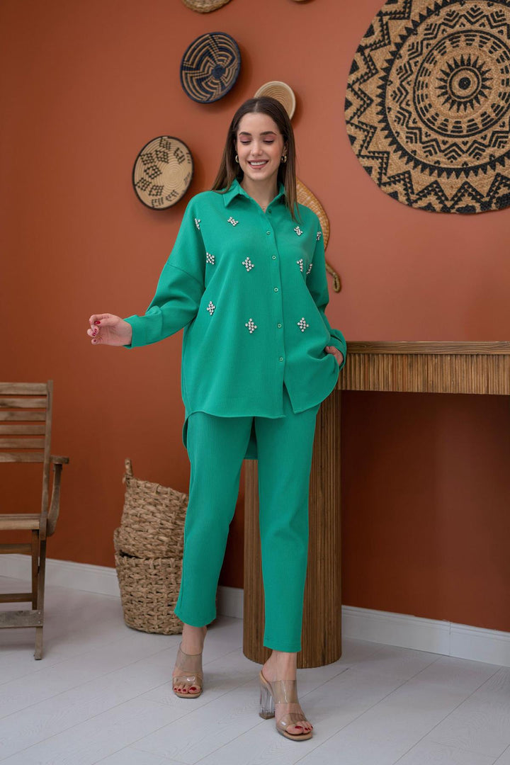 ELS Shirt with Stoned Threaded Set - Green - Taranto