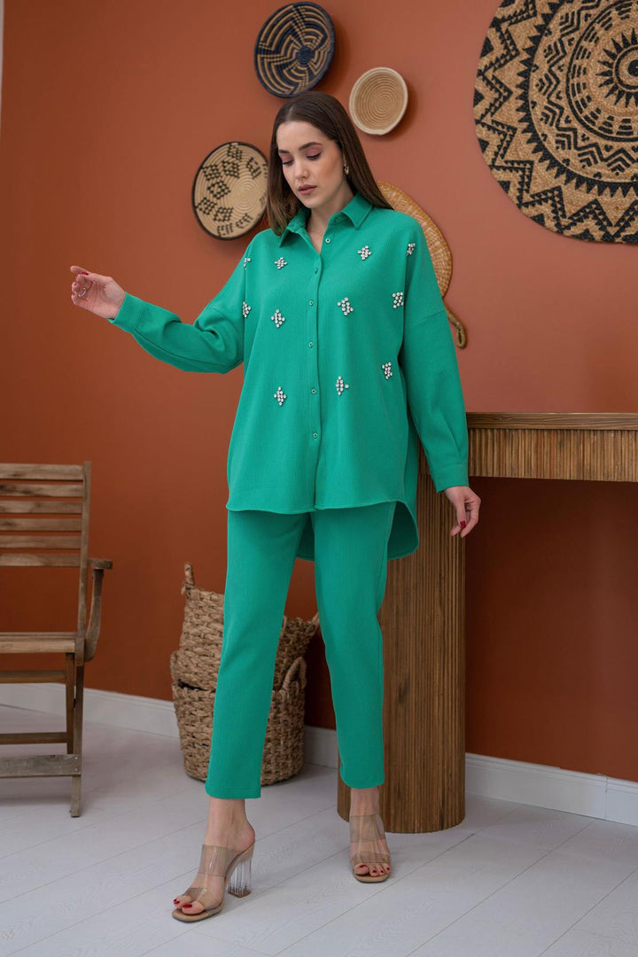 ELS Shirt with Stoned Threaded Set - Green - Taranto