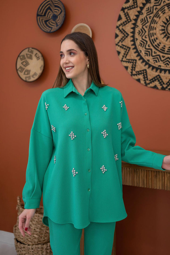 ELS Shirt with Stoned Threaded Set - Green - Taranto