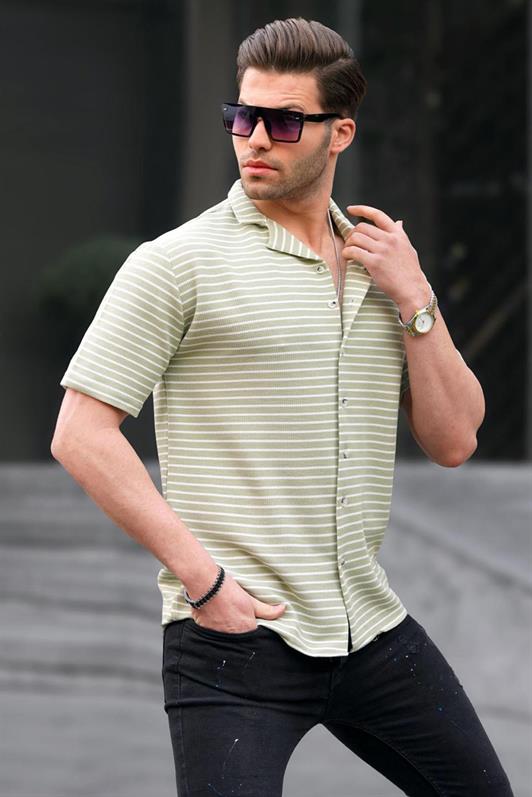 MDX Mint Green Striped Short Sleeve Men's Shirt 6703 - Woodlawn