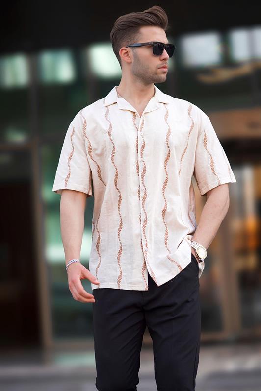 MDX Beige Patterned Short-Sleeved Men's Shirt 6740 - Etten-Leur