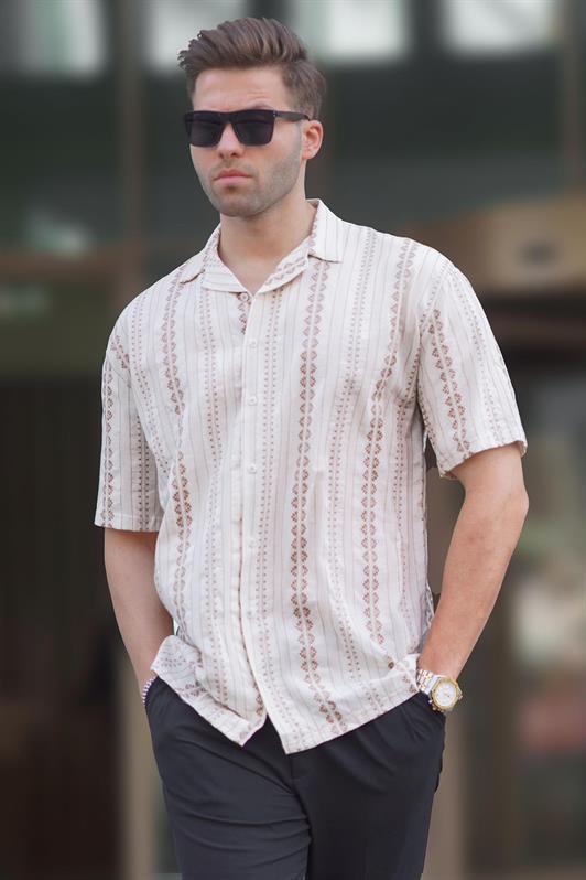 MDX Beige Patterned Short-Sleeved Men's Shirt 6741 - Catonsville