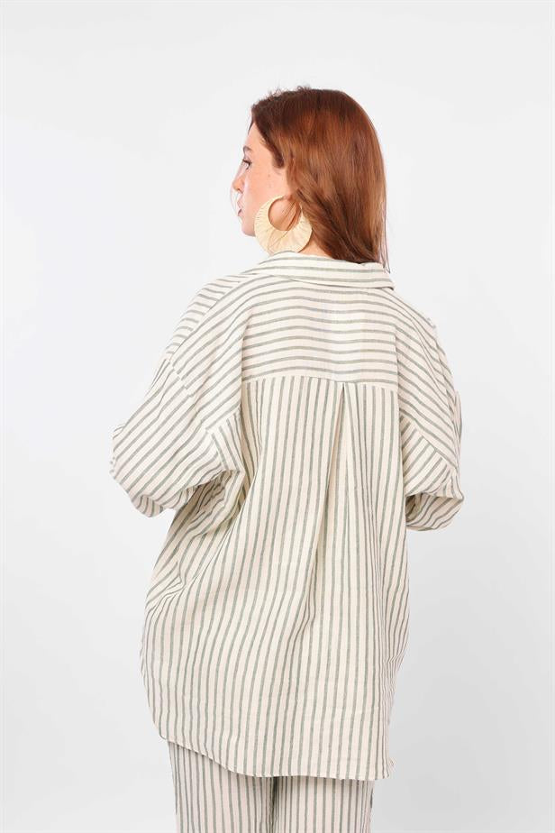 RYN Wholesale Striped Shirt Beige Green - Carmichael