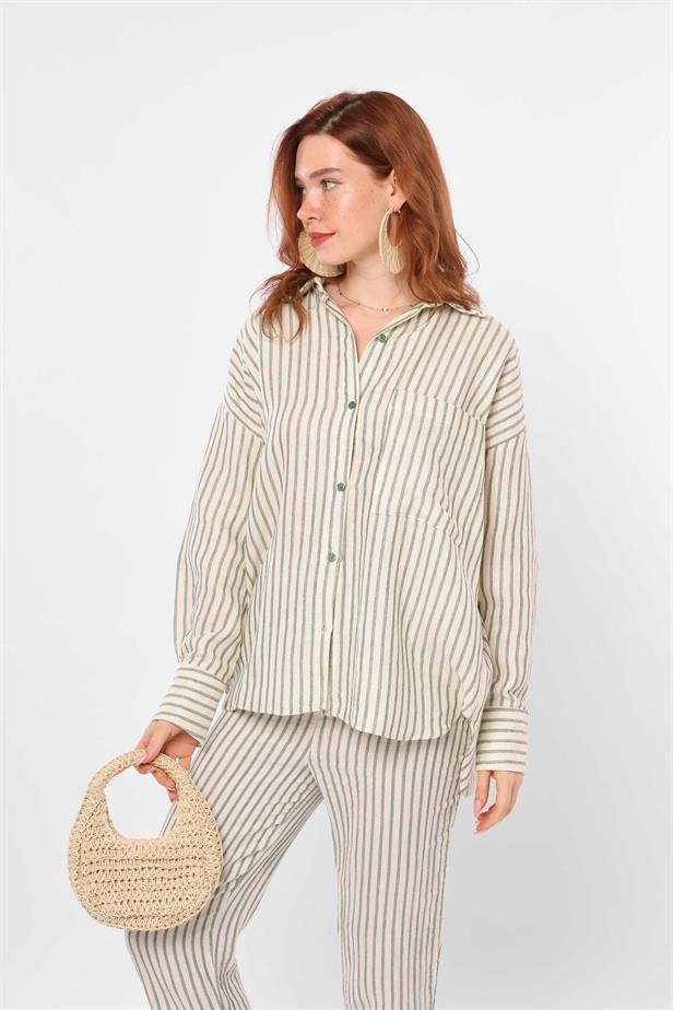 RYN Wholesale Striped Shirt Beige Green - Carmichael