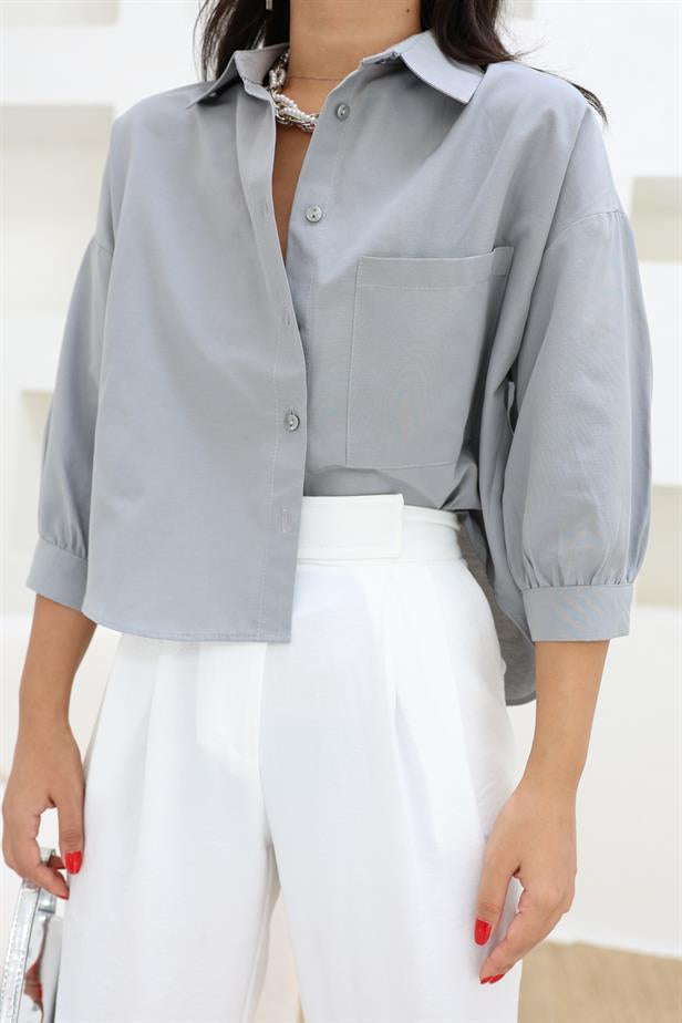 RYN Wholesale Single Pocket Short Poplin Shirt Gray - Mieres