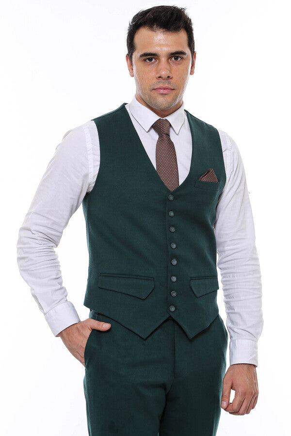 WSS Green Plain 8 Buttoned Vest  - Singen