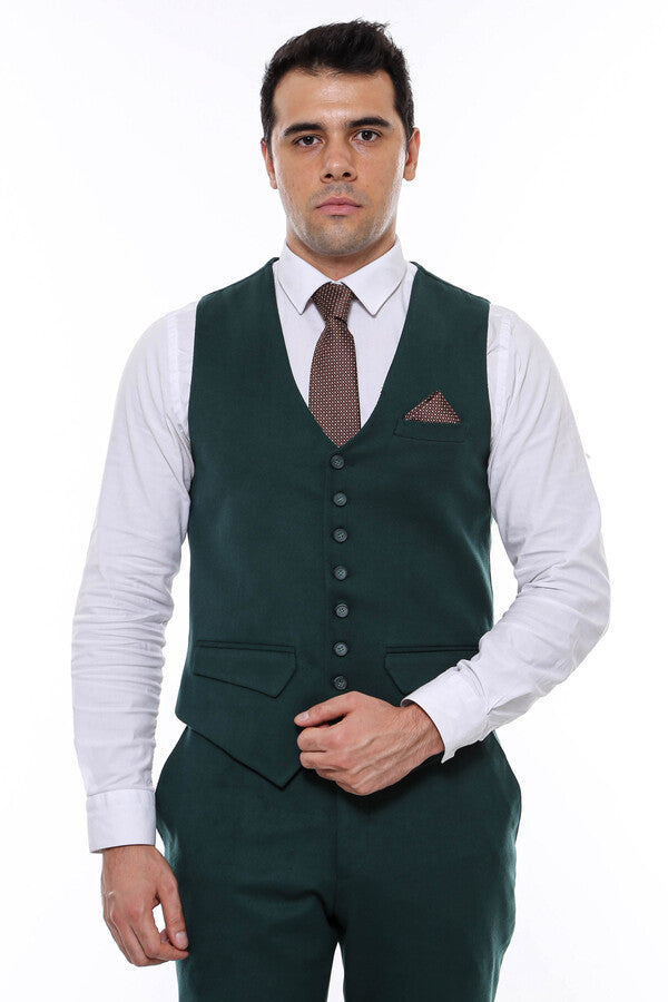 WSS Green Plain 8 Buttoned Vest  - Singen