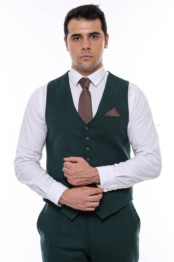 WSS Green Plain 8 Buttoned Vest  - Singen