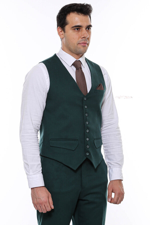 WSS Green Plain 8 Buttoned Vest  - Singen