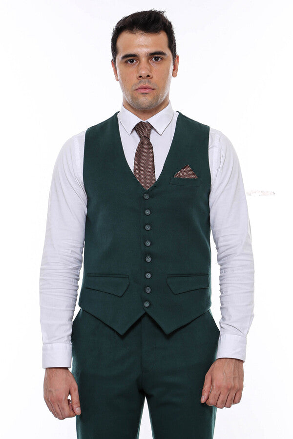 WSS Green Plain 8 Buttoned Vest  - Singen