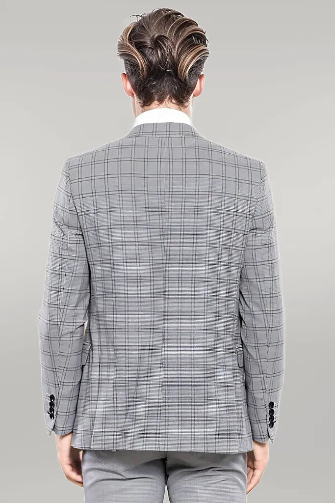 WSS Grey Plaid Vested Men's Suit  - Singen