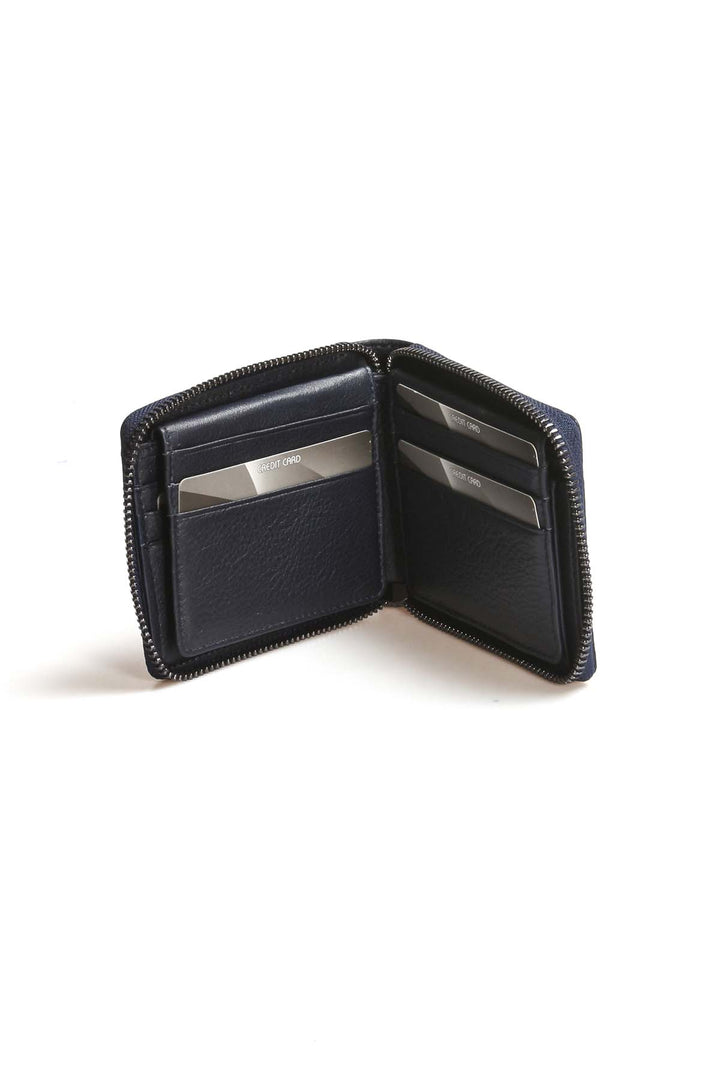 FST Genuine Leather Men's Wallet Accessory 779CA1579 Navy Blue - Tecámac