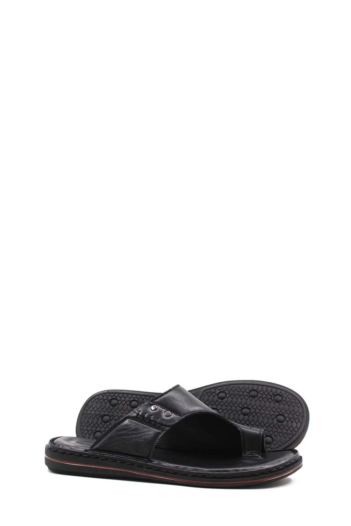 FST Genuine Leather Men's Flat Slippers 128MA119 Black - Yucaipa