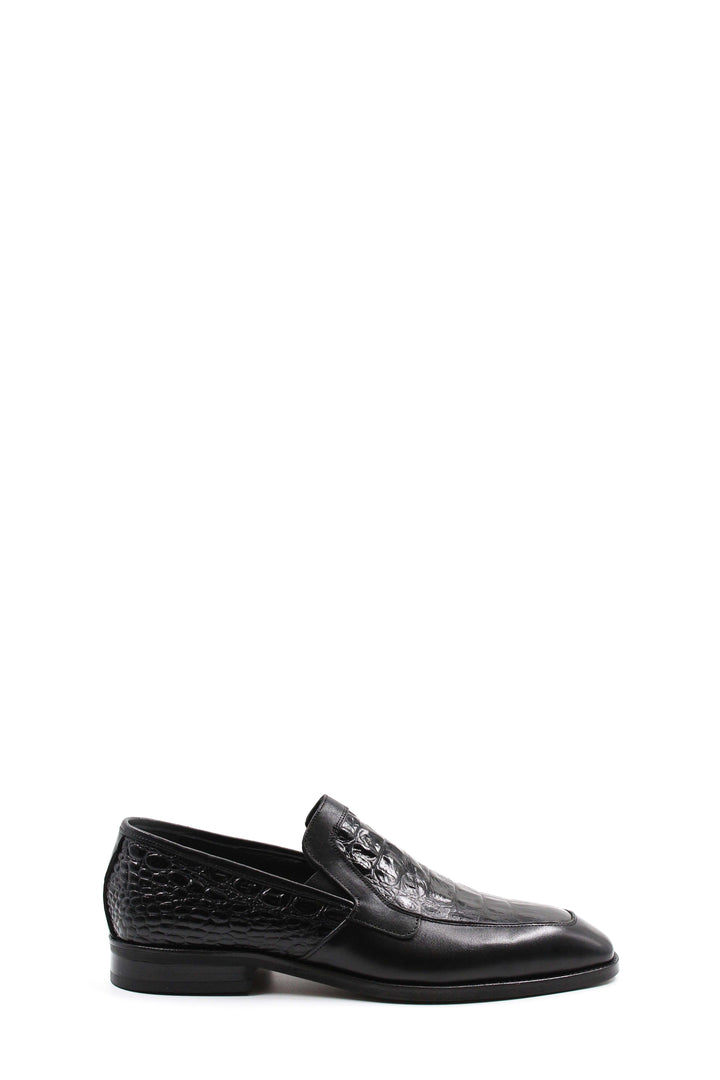 FST Genuine Leather Men's Classic Shoe 144MA3020 Black Crocodile - Haverford