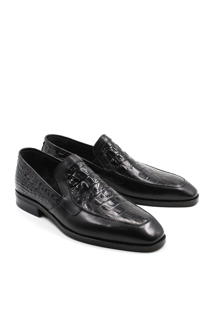 FST Genuine Leather Men's Classic Shoe 144MA3020 Black Crocodile - Haverford