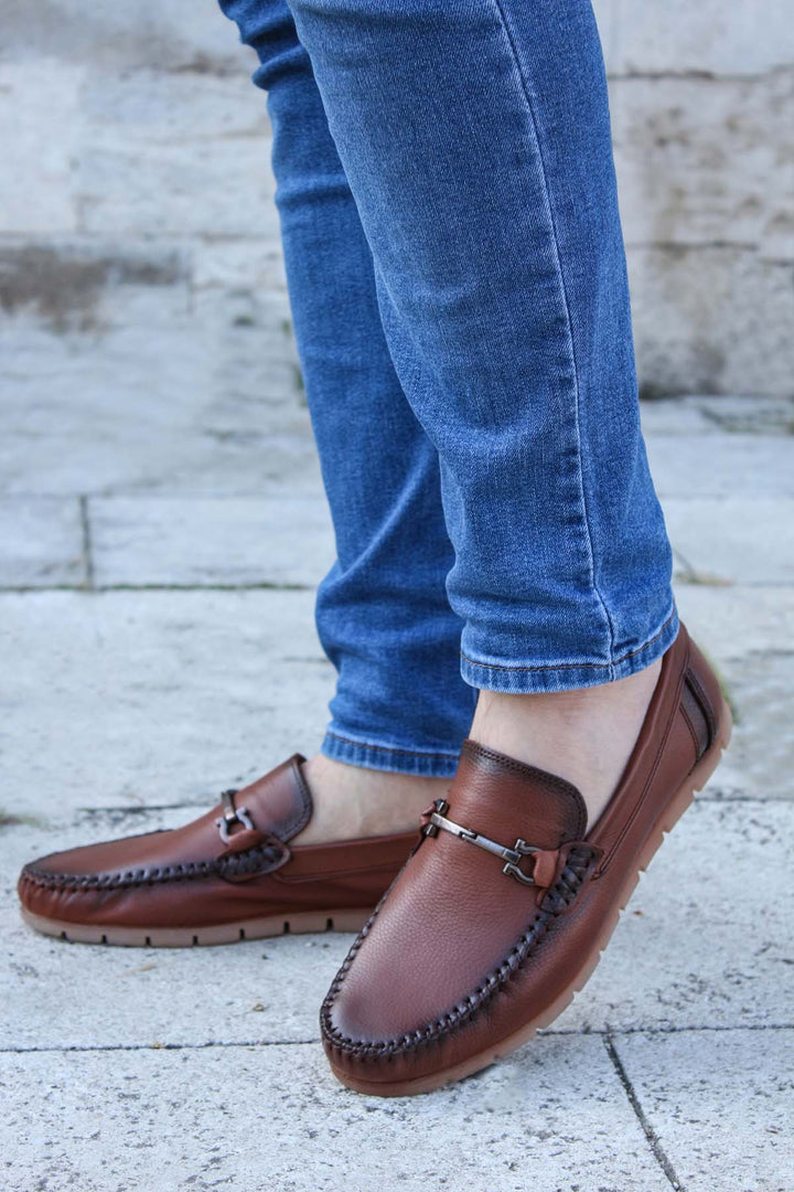 FST Genuine Leather Men's Loafer Shoes 783MA06 Brown - Paços de Ferreira