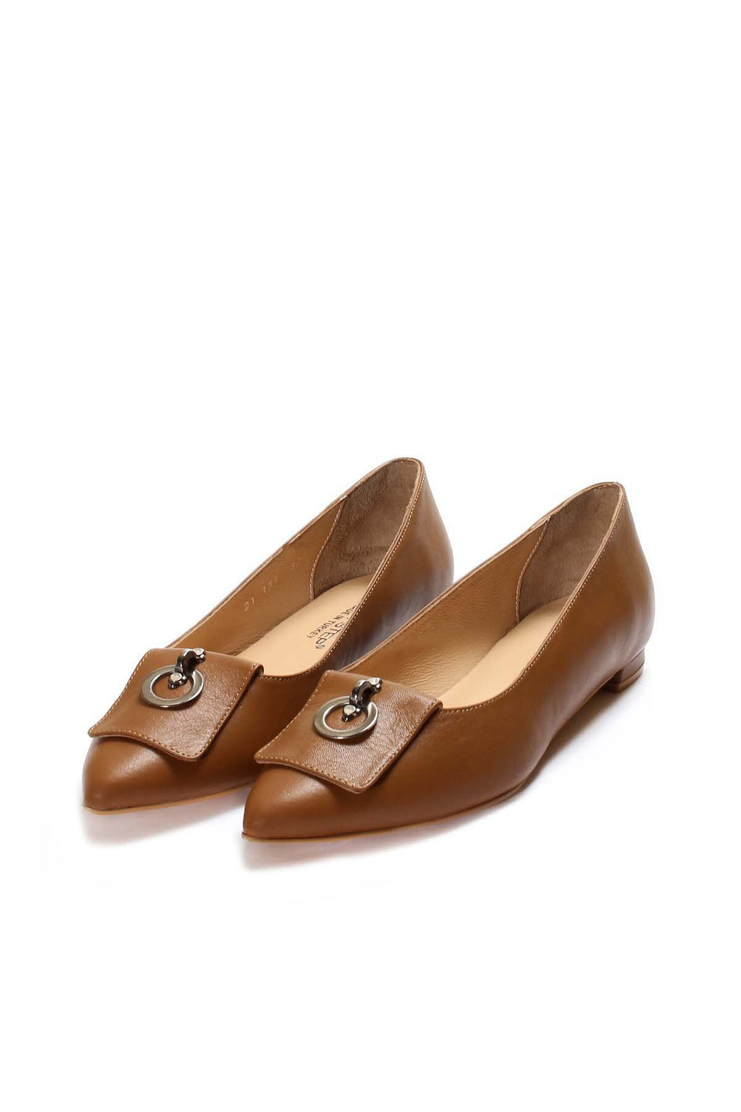 FST Genuine Leather Women's Ballet Flat Shoes 019ZA2131 Tan - Tres Valles