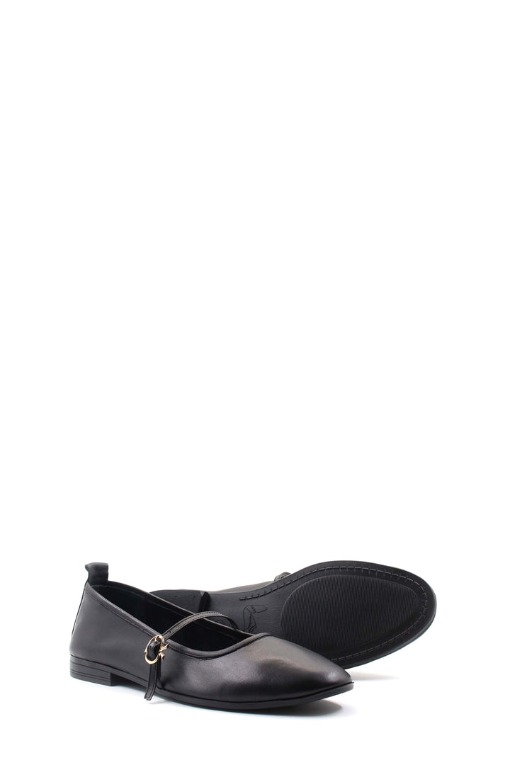 FST Genuine Leather Women's Ballerina Shoes 419ZAB9 Black - Huntington