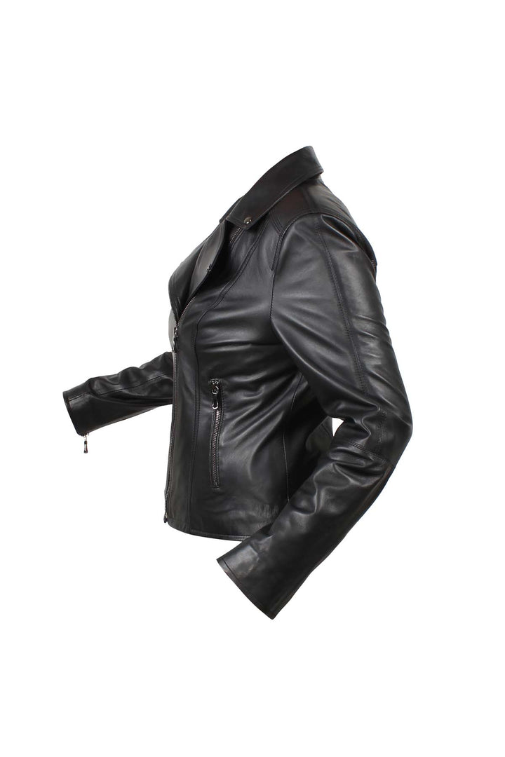 FST Genuine Leather Women's DERİMONT Leather Jacket 900DZAK04 Black - Imperia