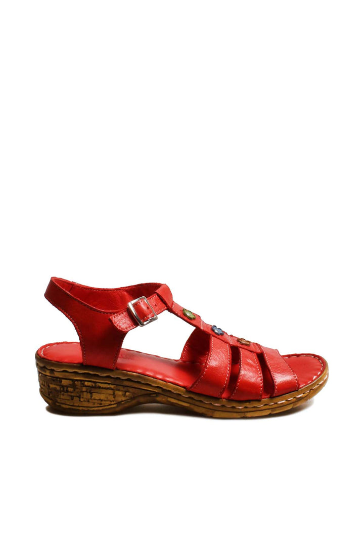 FST Genuine Leather Women's Block Heel Sandal 799ZA2627 Red - Lake Forest