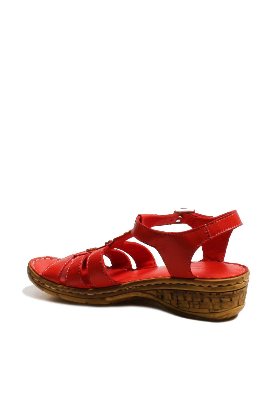 FST Genuine Leather Women's Block Heel Sandal 799ZA2627 Red - Lake Forest