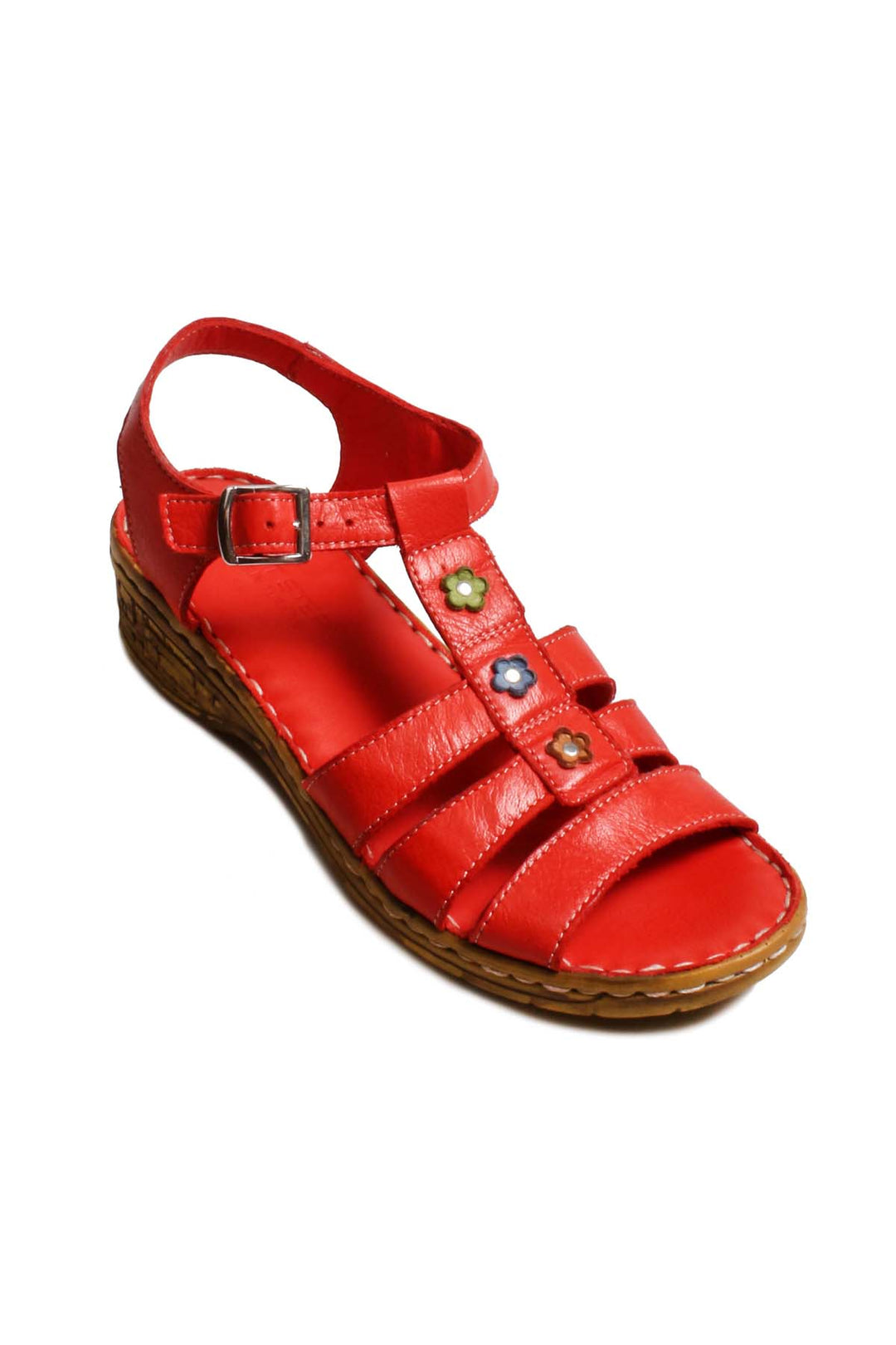 FST Genuine Leather Women's Block Heel Sandal 799ZA2627 Red - Lake Forest